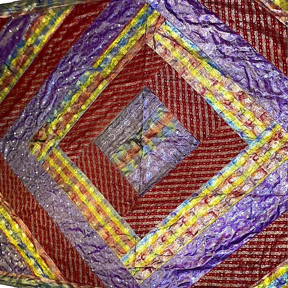 vintage euc cashmere & silk antique silk multilayered thick gold leaf oversized! - Picture 7 of 17